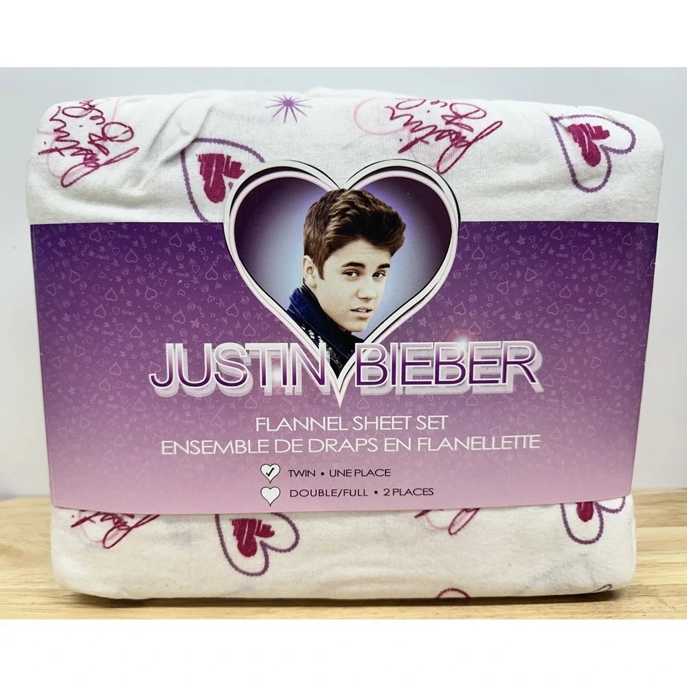 Justin Bieber Twin Bed Sheets Cotton Flannel Sheet Set 2013 White Hearts